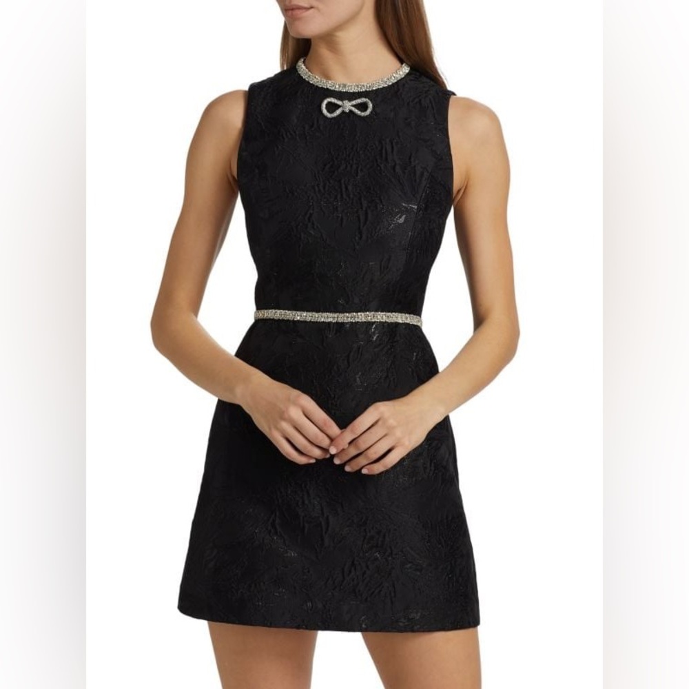 Alice + Olivia Black Sleeveless Jewel-Trim A-Line Dress